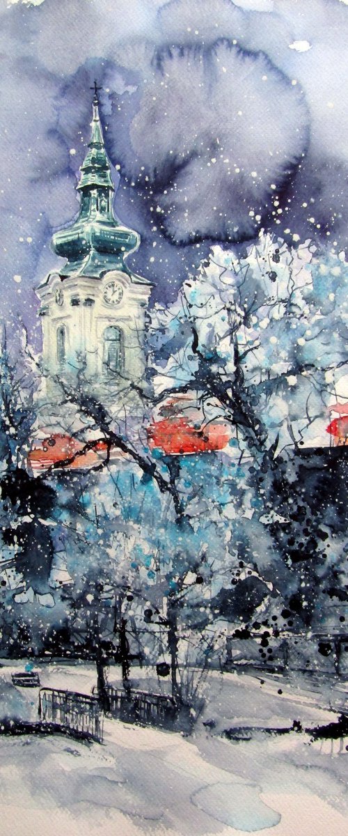 Serbian church at snowfall by Kovács Anna Brigitta