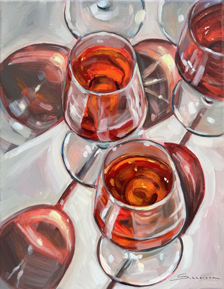 Impressionistic Still Life Acrylic Painting By Victoria Sukhasyan, 11 X 14", Still Life With Rose Wine, Original Artwork