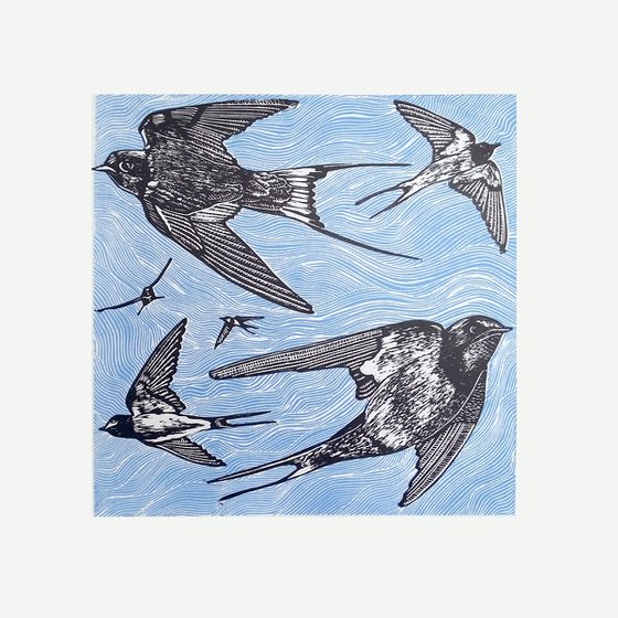 High flyers  - Swallows linoprint