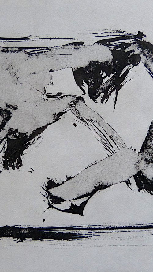 Black and white Abstract Drawing 2, Ink on Paper 24x32 cm by Frederic Belaubre