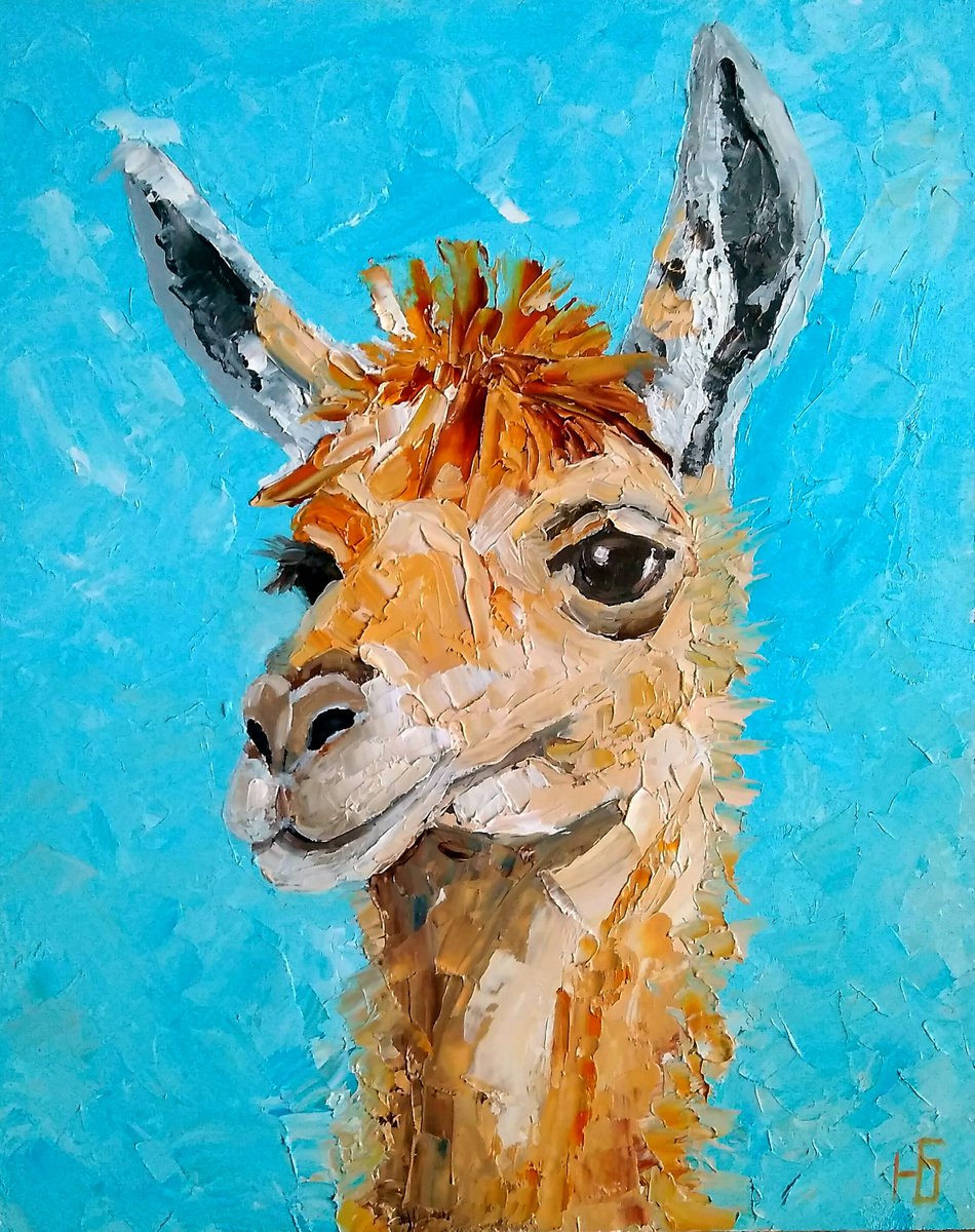 Llama Painting Alpaca Original Art Animal Wall Art Pet Portrait Artwork Oil Impasto Painti... by Yulia Berseneva