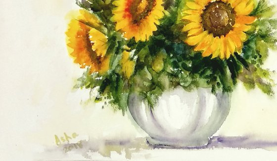 Vase of Sunflowers