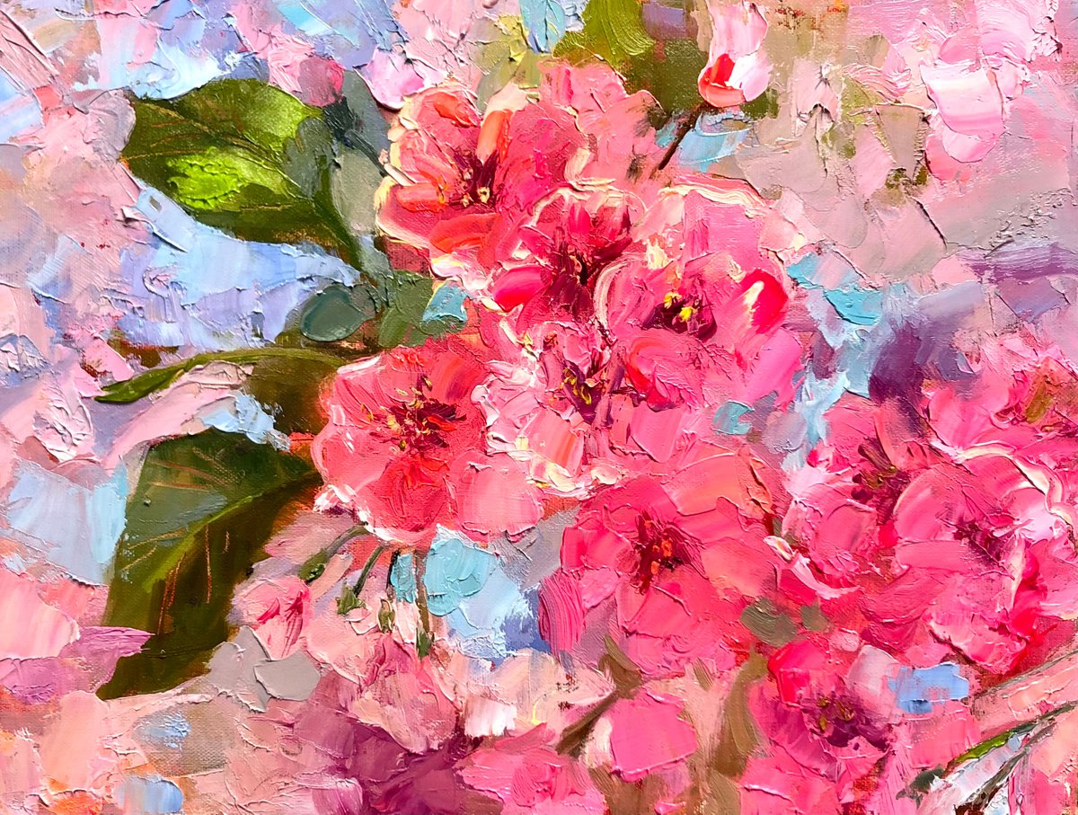 Blooming Sakura Art, Cherry Bloom Painting, Blooming Garden Art, Original Landscape, Garde... by Emiliya Lane