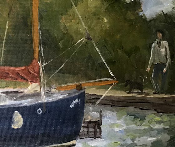 Blue boat on the Broads, an original oil painting