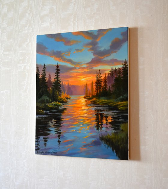 The sunset in the forest
