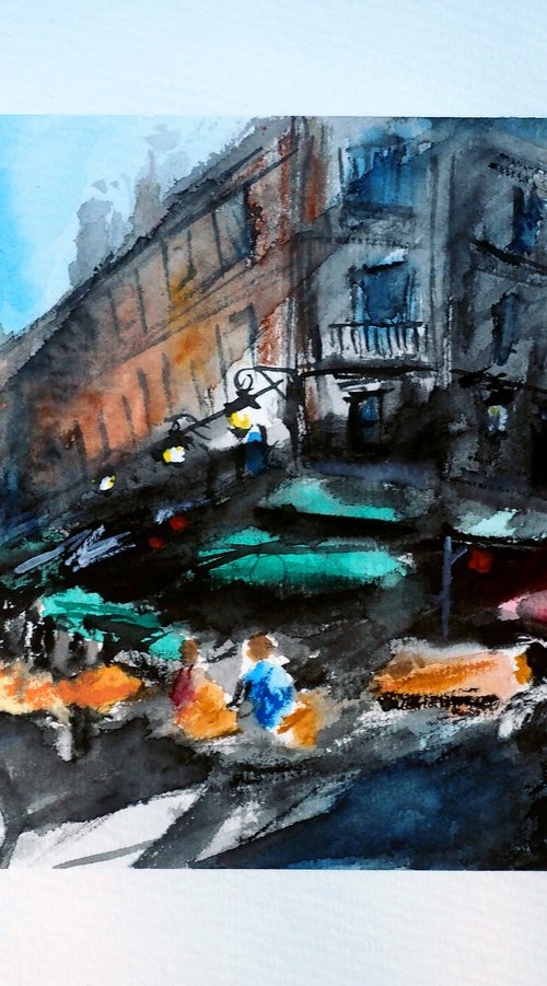 Paris Street Cafes Watercolor by Ruslana Levandovska