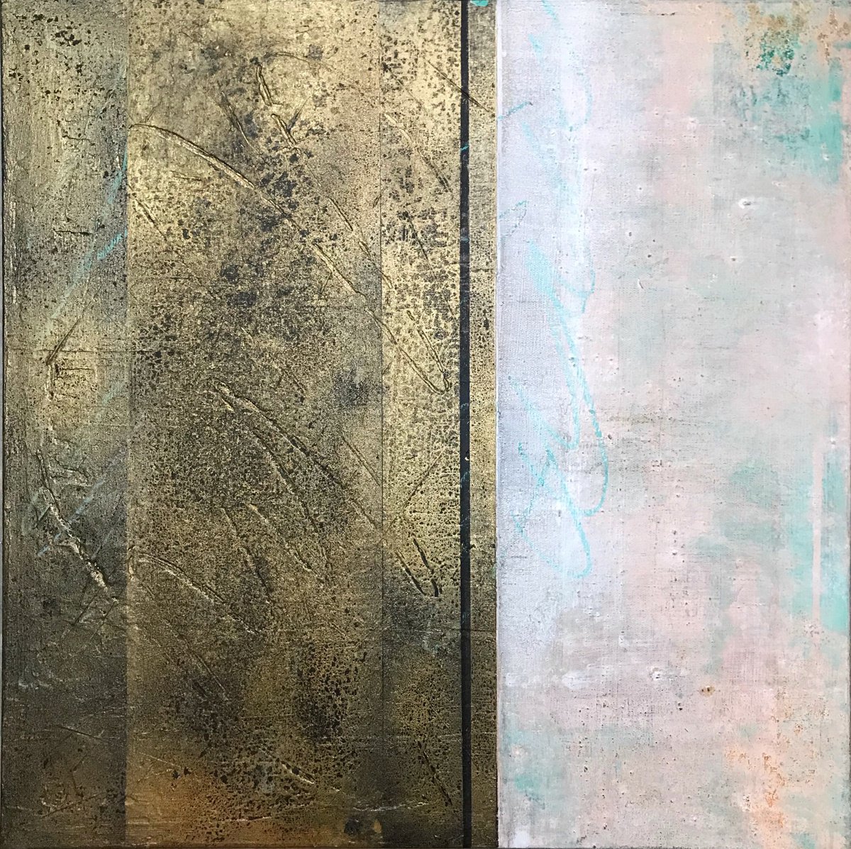 Abstract Painting By Sergio Aranda, 20 X 20", Gold Remains, Original Artwork