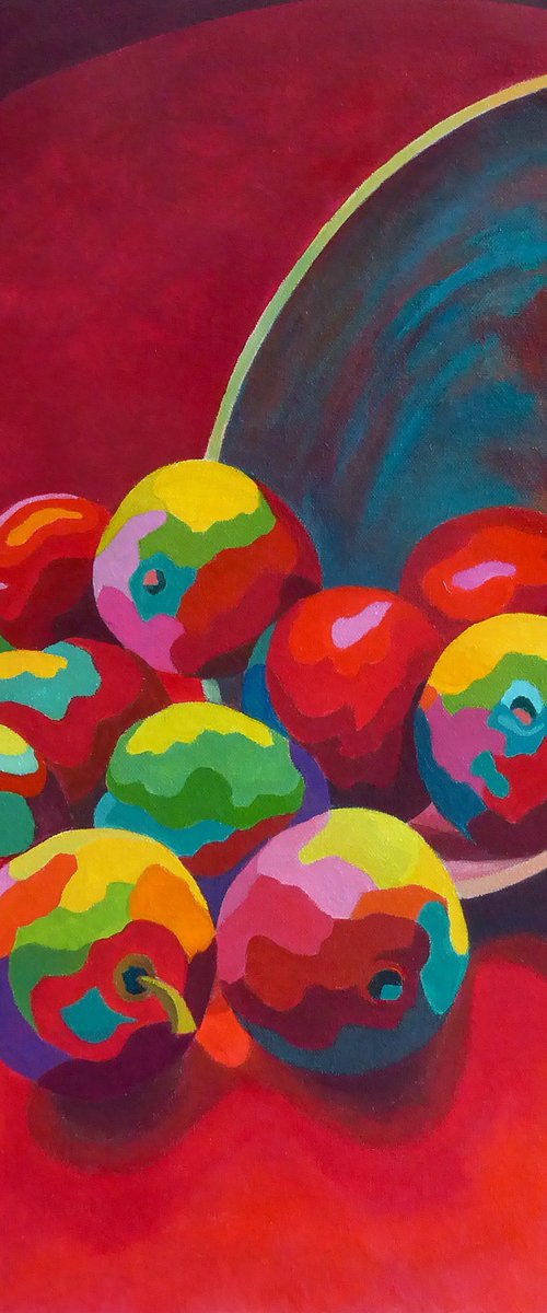 IN RED - SPILLED BOWL OF APPLES by Stephen Conroy