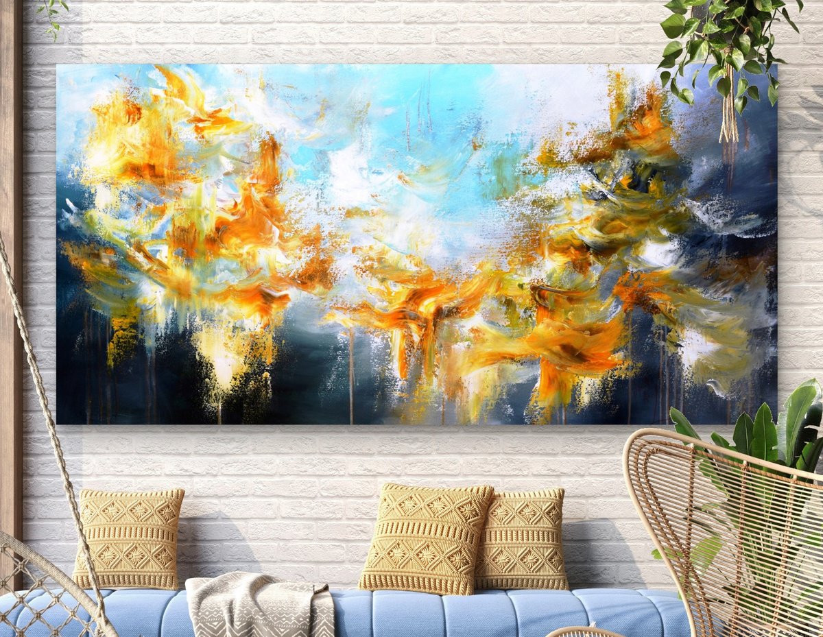Abstract Acrylic Painting By Andrada Anghel, 60 X 30, Whispers Of The Horizon, Original Artwork