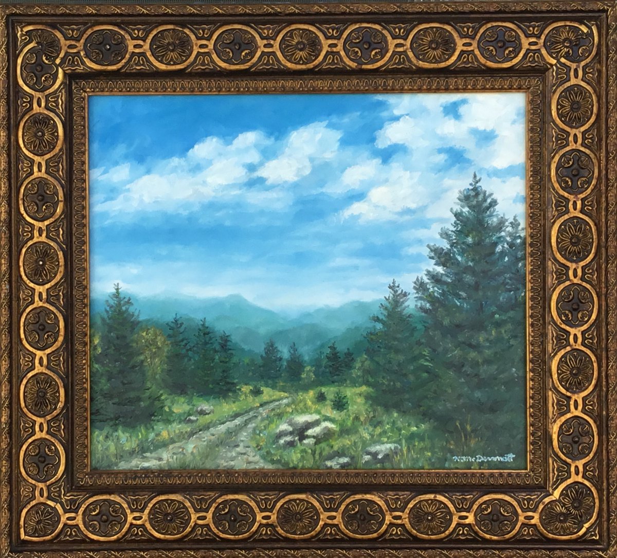 Photorealistic Landscape Oil Painting By Kathleen Mcdermott, 21 X 19", Scenic Byway, Original Artwork