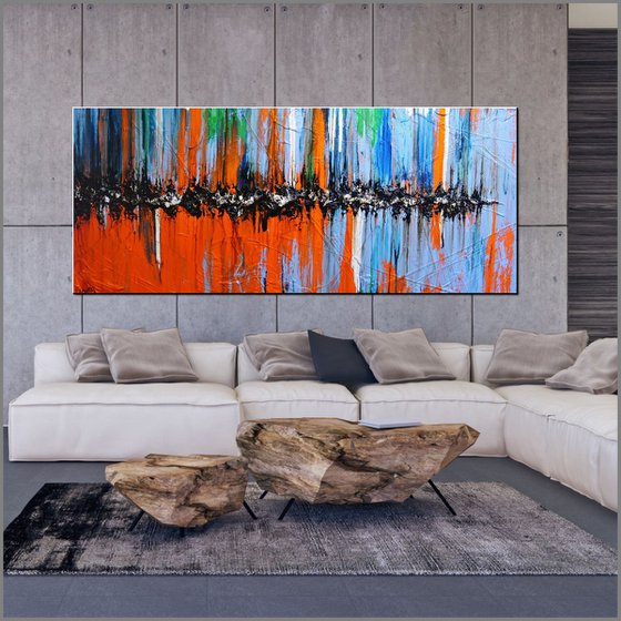 Reflections 240cm x 100cm Blue Orange Textured Abstract Art