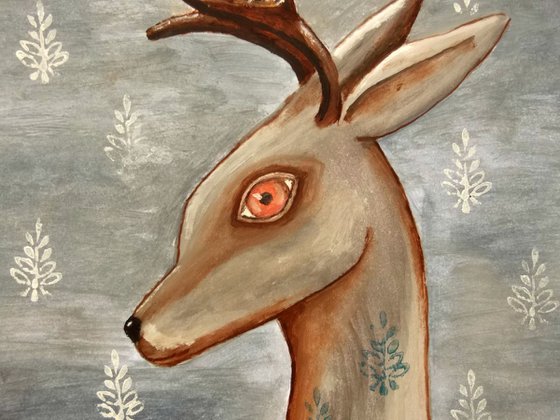 The deer on blue background