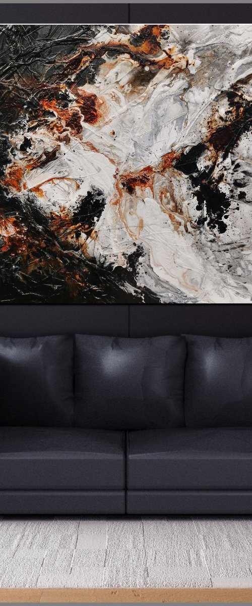 Black Oxide 160cm x 100cm Black White Textured Abstract Art by Franko