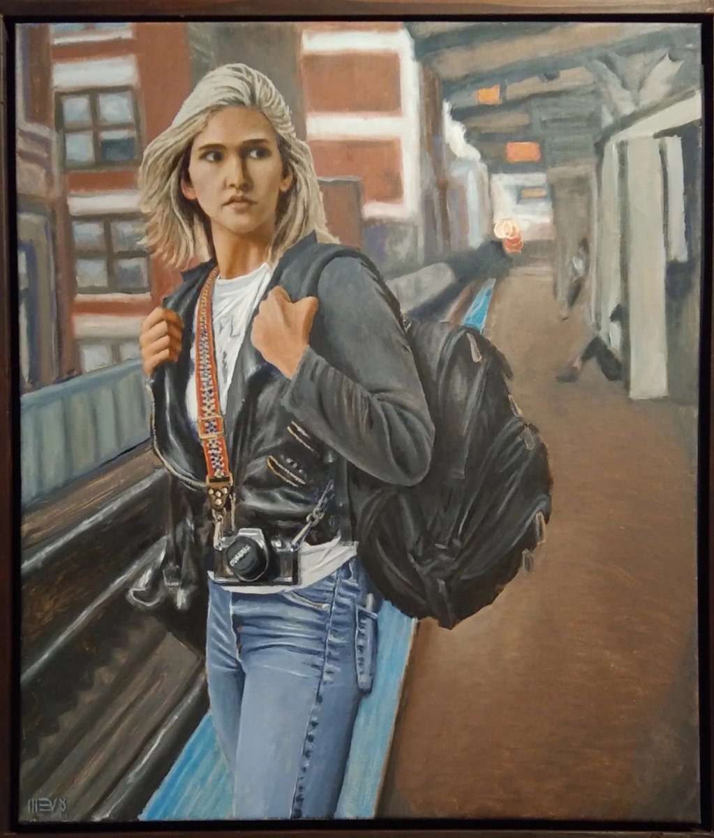 Urban And Pop Portrait Oil Painting By Michael E. Voss, 26 X 30", Girl Vs World, Original Artwork