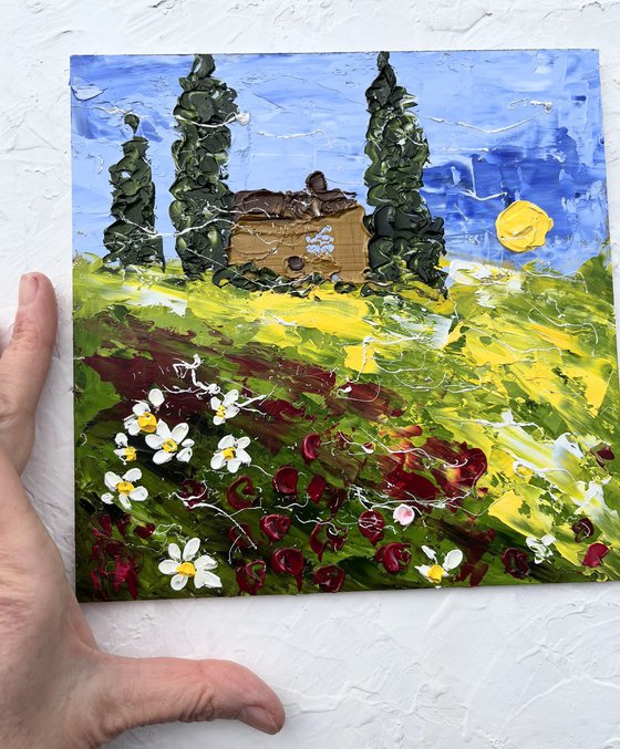 Tuscany. Poppy Field. oil impasto painting