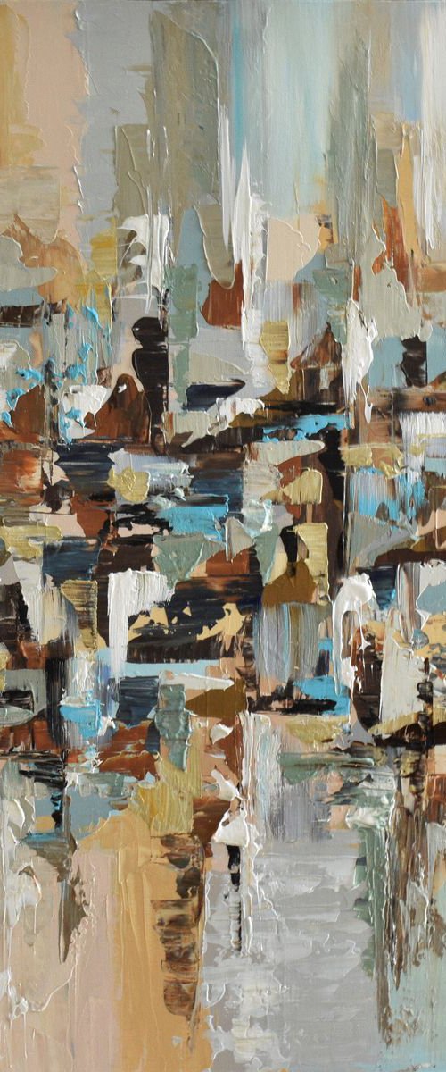Labyrinth - Blue Brown Abstract Acrylic Painting by Olga Tkachyk