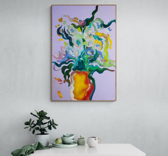 FOR A STAR- large scale xxl abstract, botanical, flowers in a vase, colourful expressive