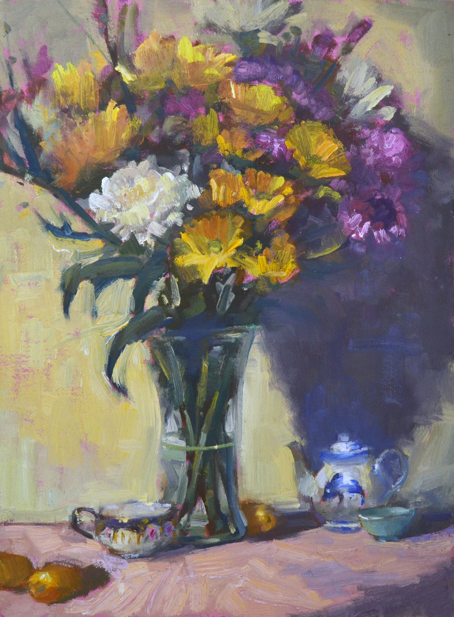 Impressionistic Botanical Oil Painting By Kristina Sellers, 12 X 16", Cheerful Bunch, Original Artwork