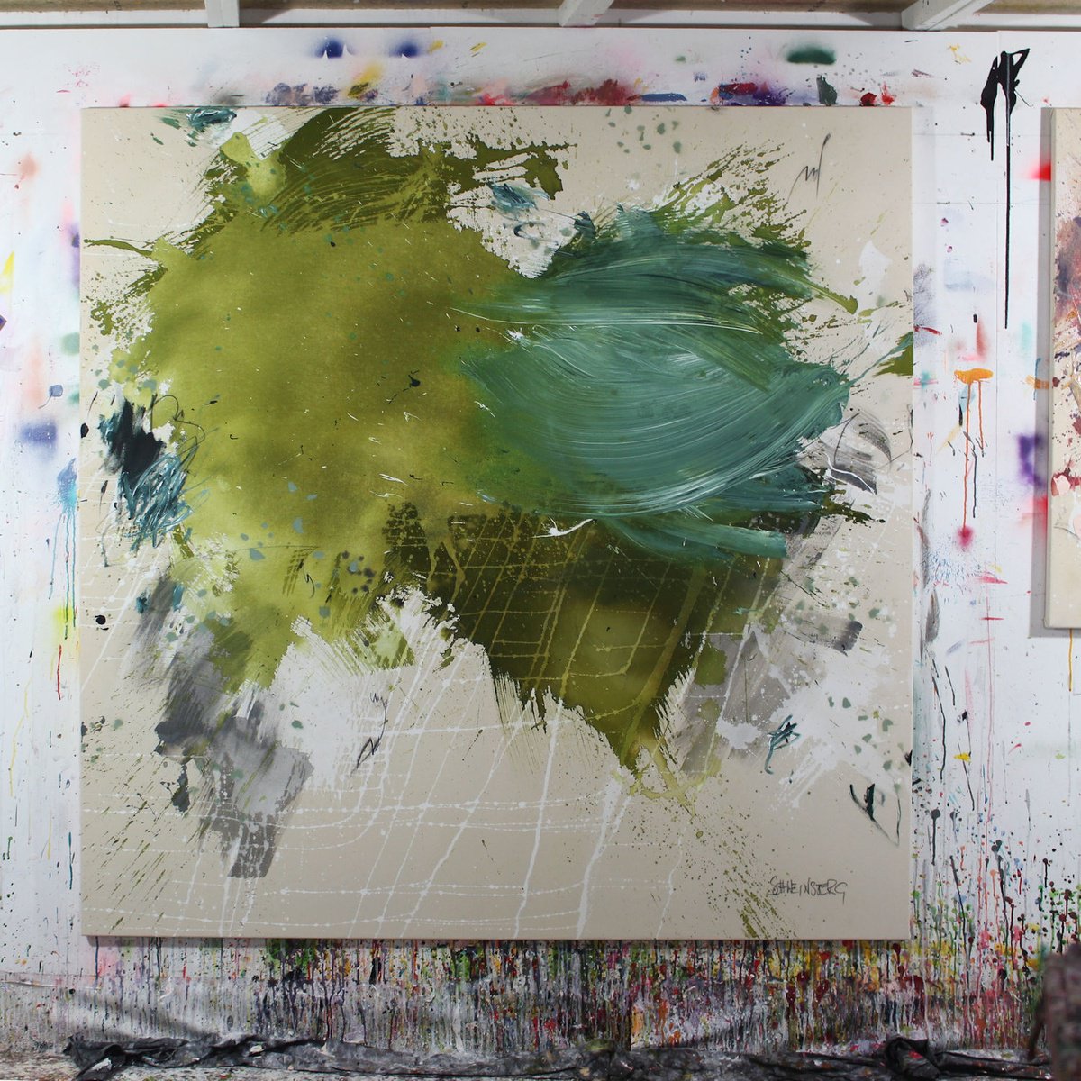 Expressive Abstract Painting By Daniela Schweinsberg, 63 X 63, Quiet Green, Original Artwork