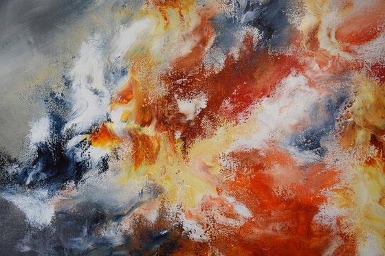 Abstract painting - Lava swell - large gray, red and orange art