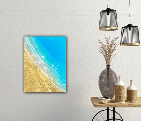 Finding peace - gold sand aerial ocean painting