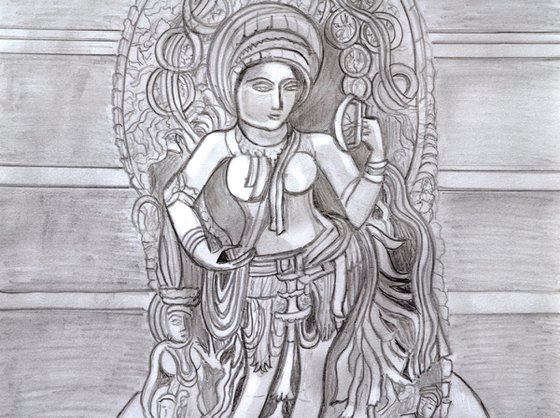 Sculpture pencil drawing of Madanika Chennakesava temple Karnataka