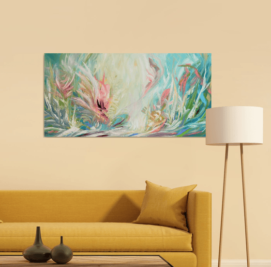 Large Abstract Flowers Acrylic Painting on Canvas with Texture. Abstract Landscape Contemporary Impressionism. Artwork for Livingroom or Bedroom