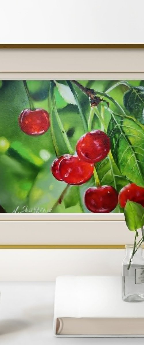Red Cherries on Branch by Natalia Shaykina