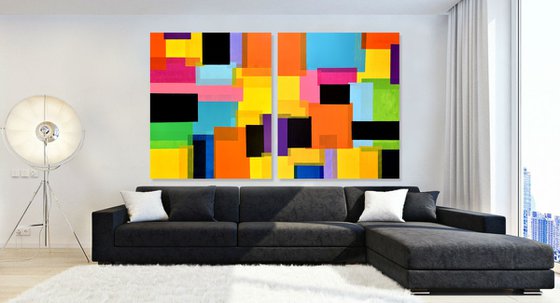 High Hopes - SET OF 2 LARGE, ABSTRACT, MODERN, COLORFUL, CONTEMPORARY  PAINTINGS (DIPTYCH). READY TO HANG!