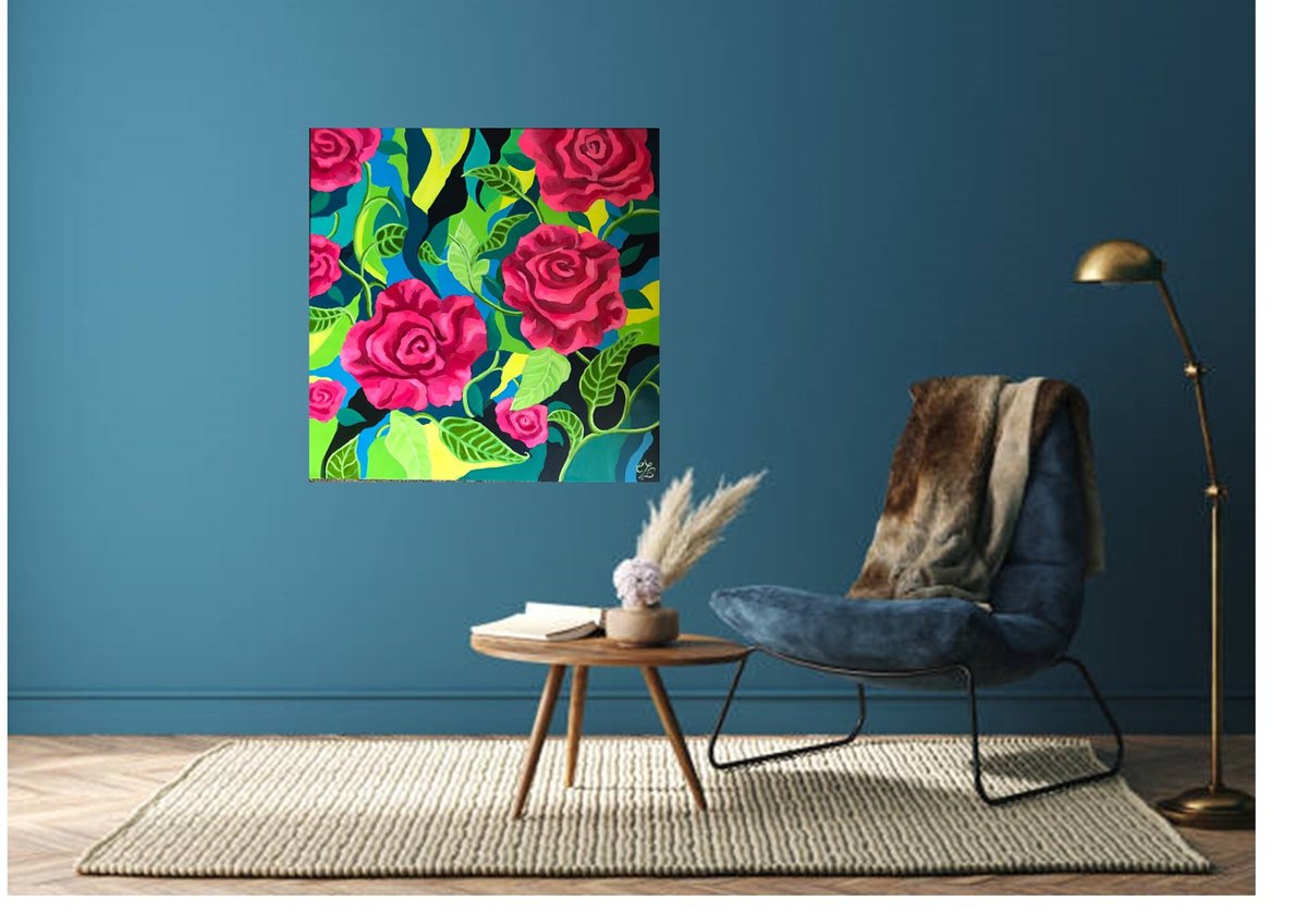 Impressionistic Botanical Acrylic Painting By Colette Baumback, 39 X 39, Rosetta, Original Artwork