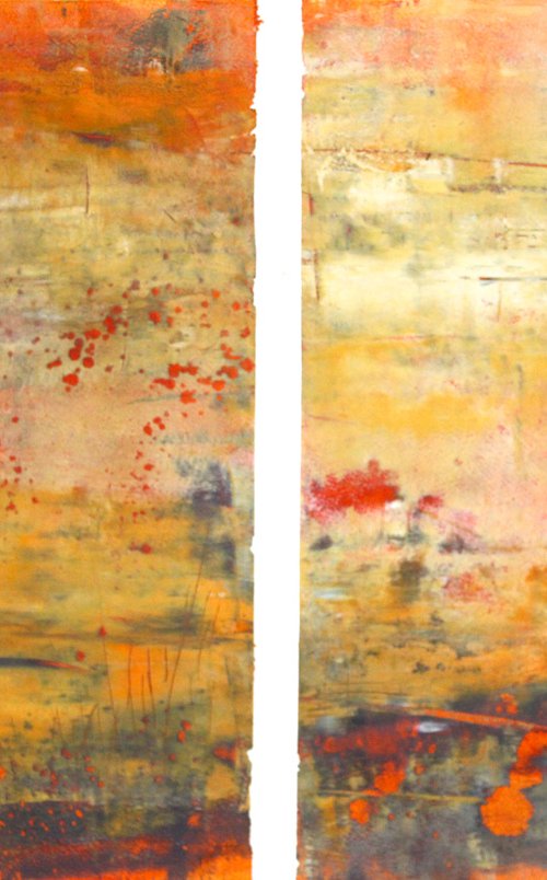 "orange grunge" cold wax by Laura Spring