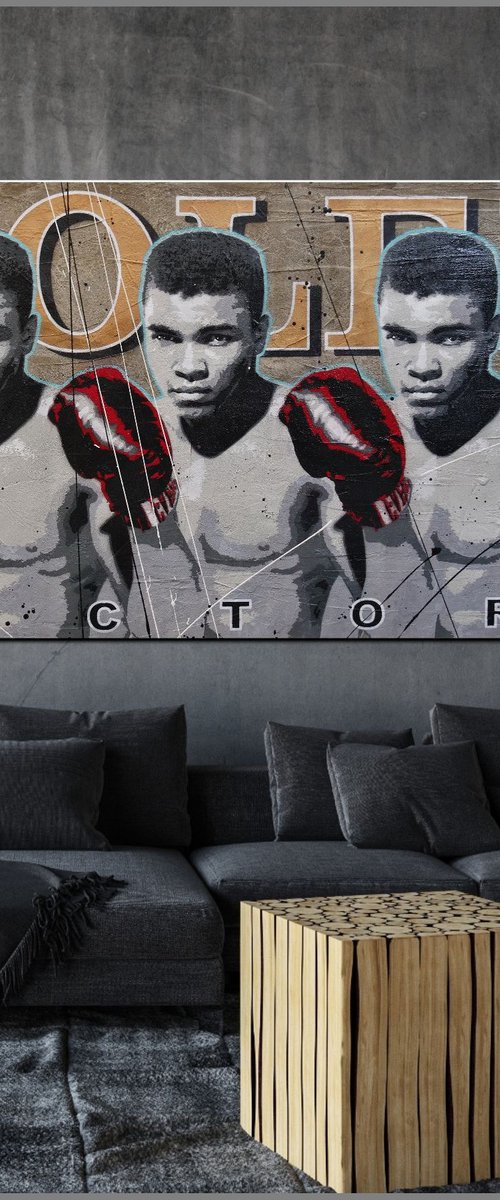 Victory 190cm x 100cm Muhammad Ali Concrete Textured Urban Pop Art by Franko