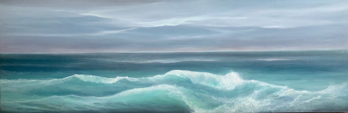 Impressionistic Landscape Oil Painting By Tamara Bettencourt, 36 X 12", Time Away, Original Artwork