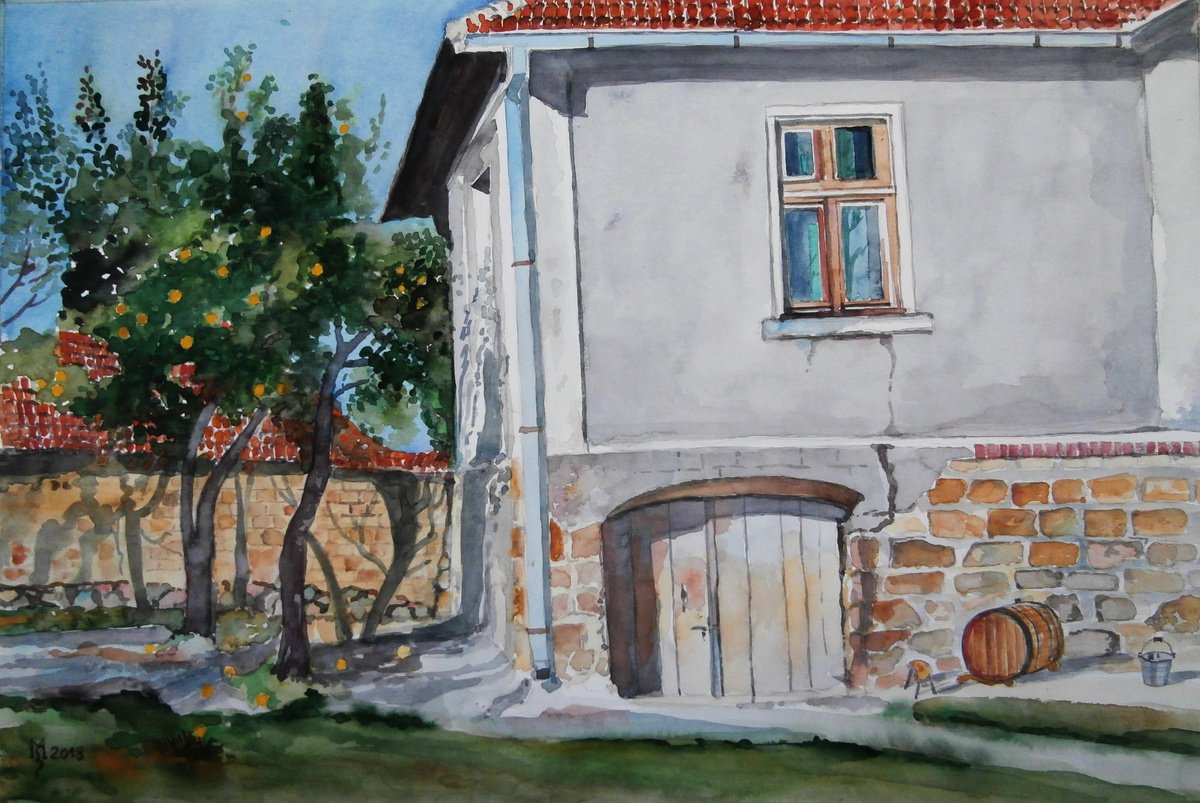 Impressionistic Cityscapes Watercolour By Zoran Mihajlovic Muza, 19 X 13", Besament Of Vine, Original Artwork