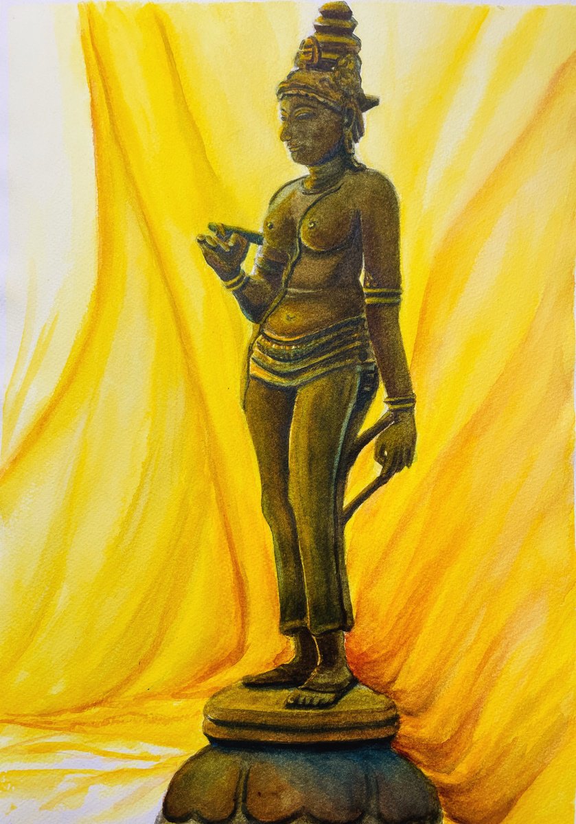 Impressionistic Still Life Watercolour By Neha Soni, 12 X 16", Female Sculpture Figure, Original Artwork