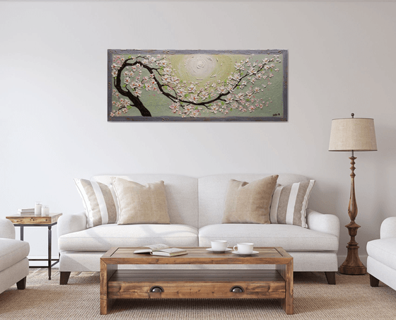 Blossom Sakura - Large Textured Painting, Blossom Tree Art, Impasto Sakura Painting