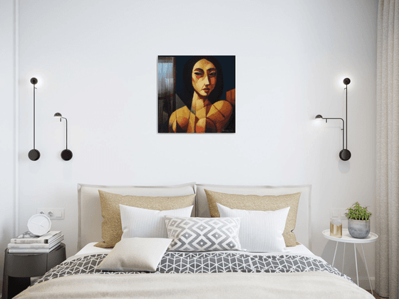 Emotion (50x50cm, cubism, oil painting, ready to hang)