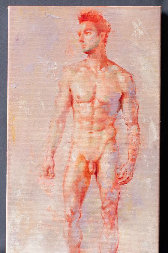 A Study of a Standing Nude Male Model by Yaroslav Sobol - (Modern Impressionistic Figurative Oil painting of a Man Gift Home Decor)