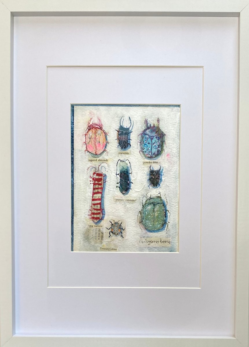 Bug Collection #07 - Framed mixed media abstract Beetle Painting by Luci Power