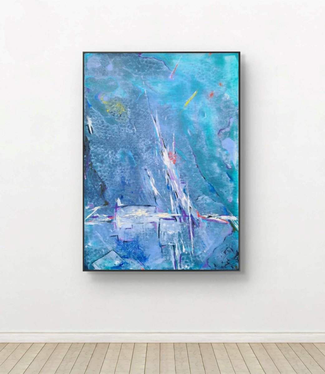 Geometric Abstract Acrylic Painting By Marian Gorin, 20 X 28", Thalassa Vi, Original Artwork