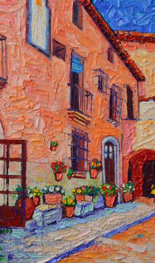 SPANISH VILLA IN SITGES SPAIN CONTEMPORARY IMPRESSIONIST IMPASTO PALETTE KNIFE OIL PAINTING by ANA MARIA EDULESCU