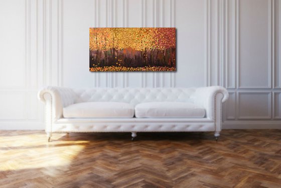 Abstract forest painting sunset