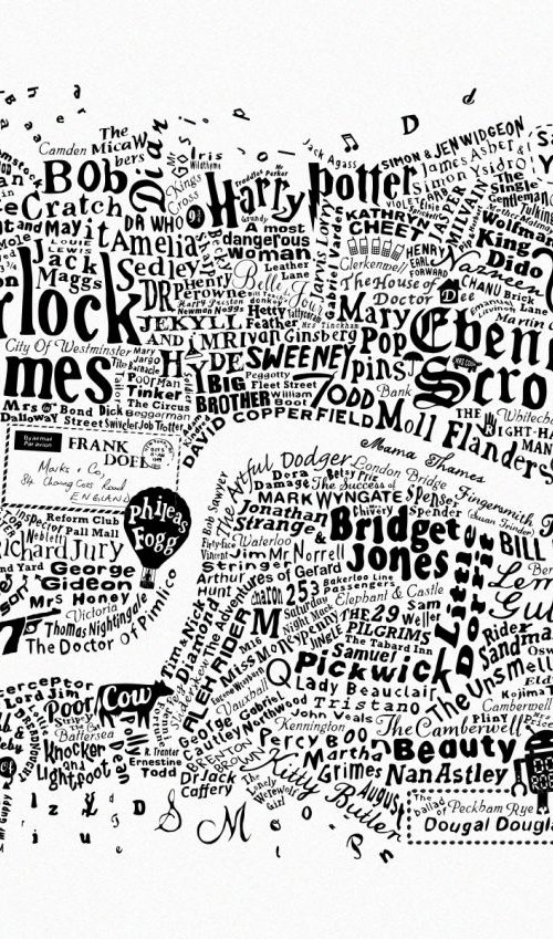 Literary Central London Map (white screenprint) by Dex
