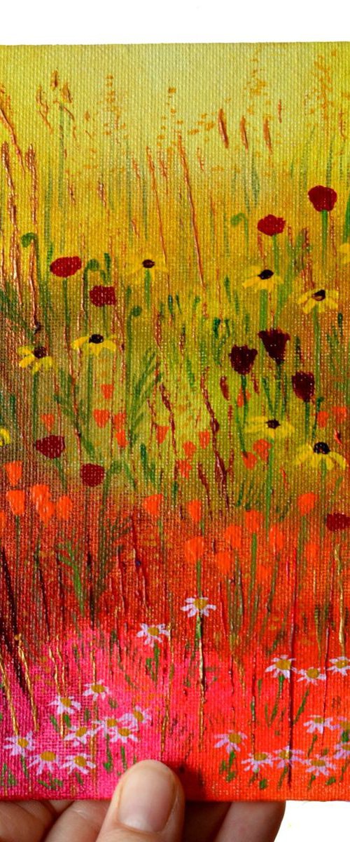 Mini Meadow 2 - poppies, rudbeckias and daisies by Lisa Mann