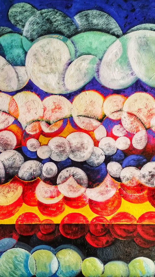 Unique sunset (60x80cm, cubism, oil painting, ready to hang) by Artrun Asatrian