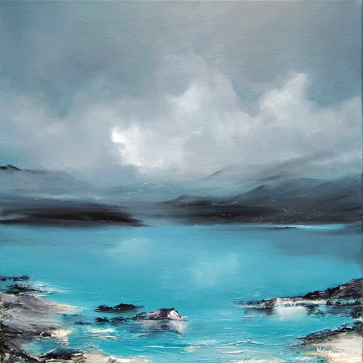 Impressionistic Landscape Oil Painting By Nella Alao, 16 X 16", Beyond, Original Artwork