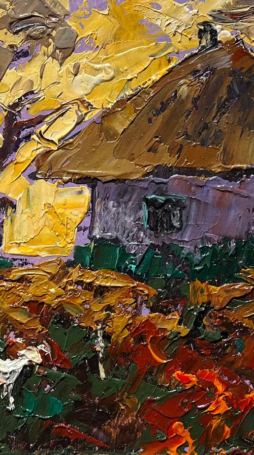 Yellow sunset behind houses by Kalenyuk Alex