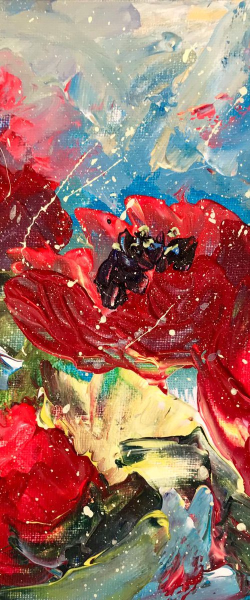 Poppy love (small painting, requires framing) by Emma Sian Pritchard