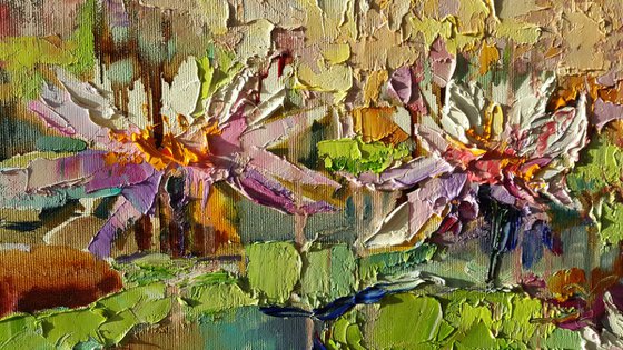 Water lilies pond oil original large impasto painting