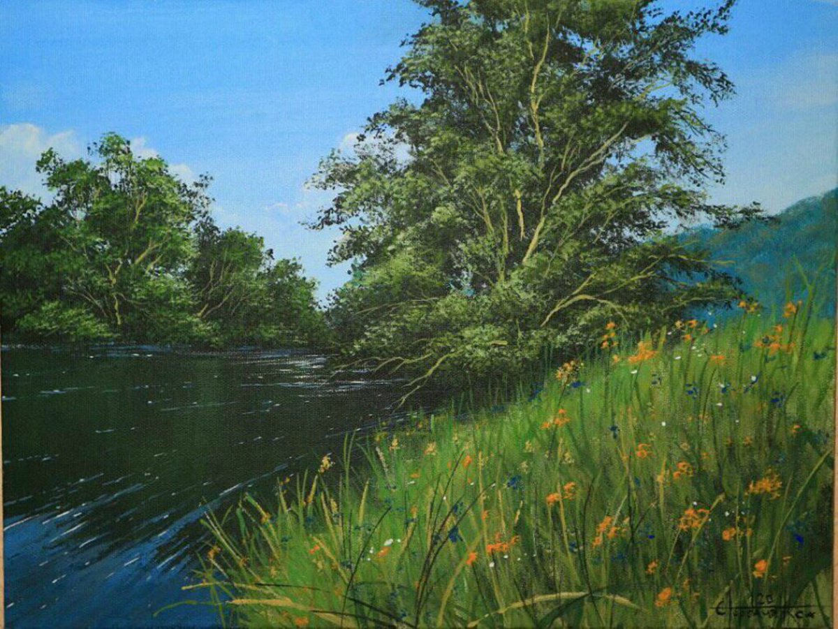 Photorealistic Landscape Acrylic Painting By Eugene Gorbachenko, 16 X 12, Sunny Day. Acrylic On Canvas 30*40Cm, Artfinder